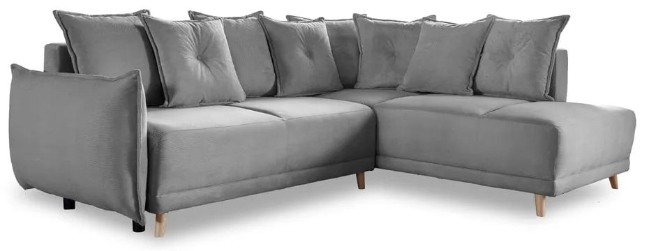 Divano letto in velluto a coste grigio (angolo destro) Lazy Lukka - Miuform