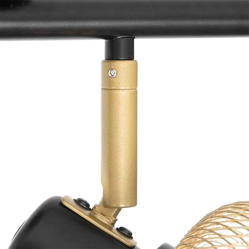 Faretto industriale nero con oro 4 luci - Bliss Mesh