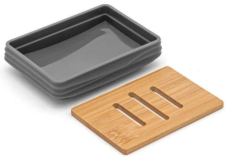 Accessori bagno in set da 3 pezzi in abs grigio linea Wave