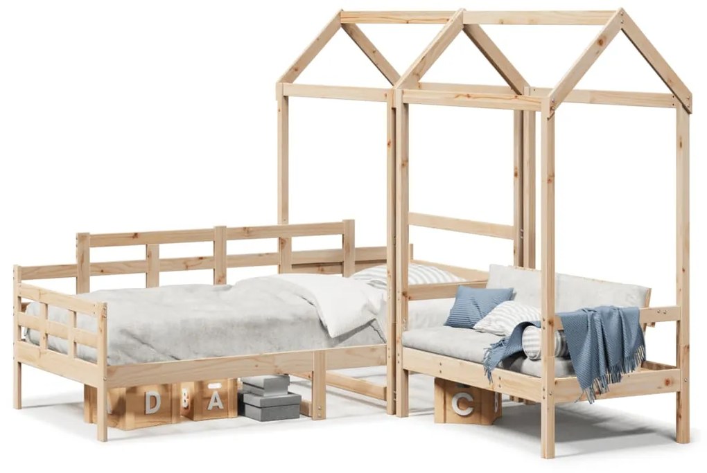Set Dormeuse E Panca Con Tetto 90x190cm Legno Massello Di Pino /