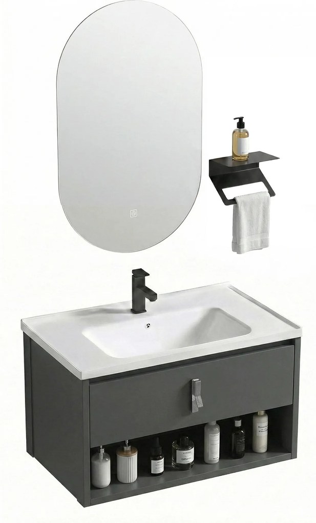 Set di mobili da bagno con lavabo River 60cm Grey