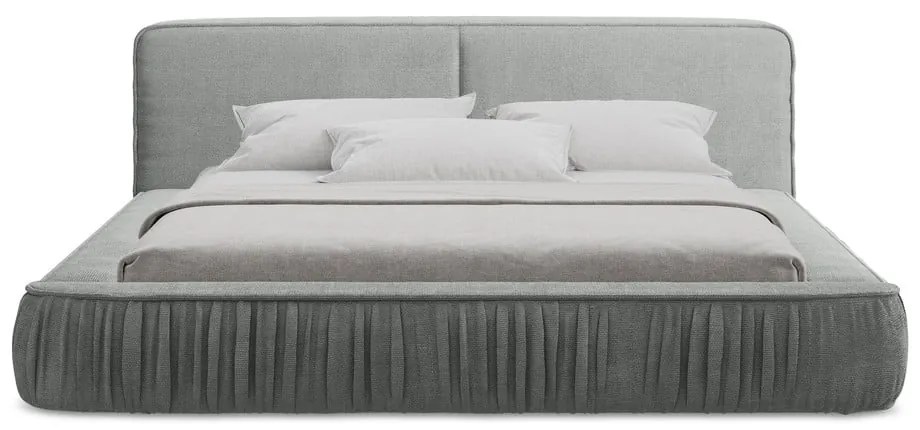 Letto matrimoniale imbottito grigio con contenitore e rete inclusi 160x200 cm Keoni – Makamii