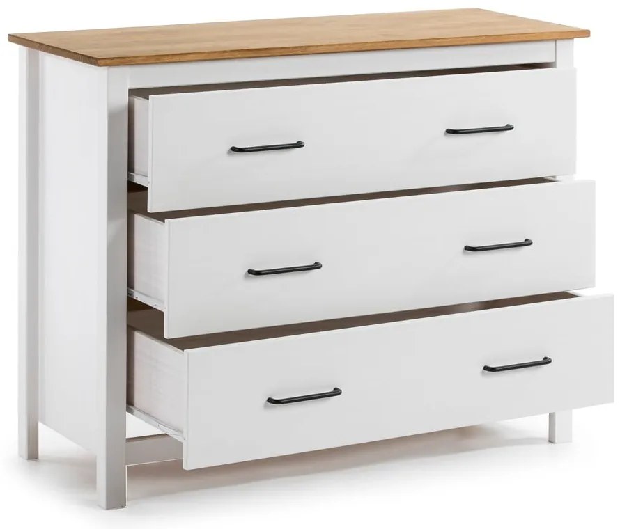 Cassettiera bassa bianca in legno di pino 100x80 cm Miranda - Marckeric