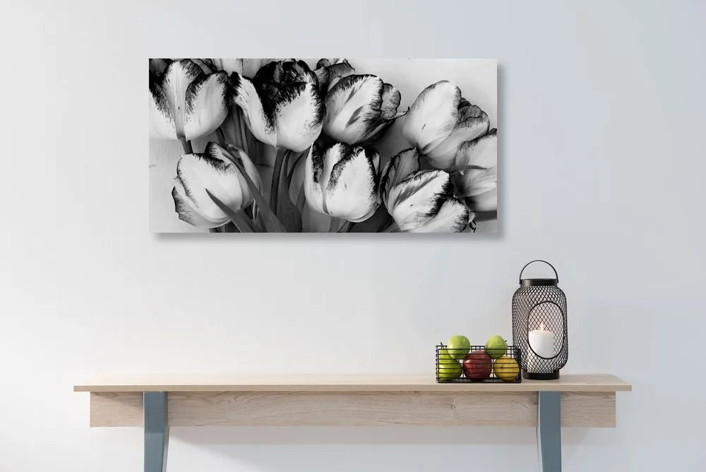 Stampa su tela – Tulipani con tocco primaverile in bianco e nero