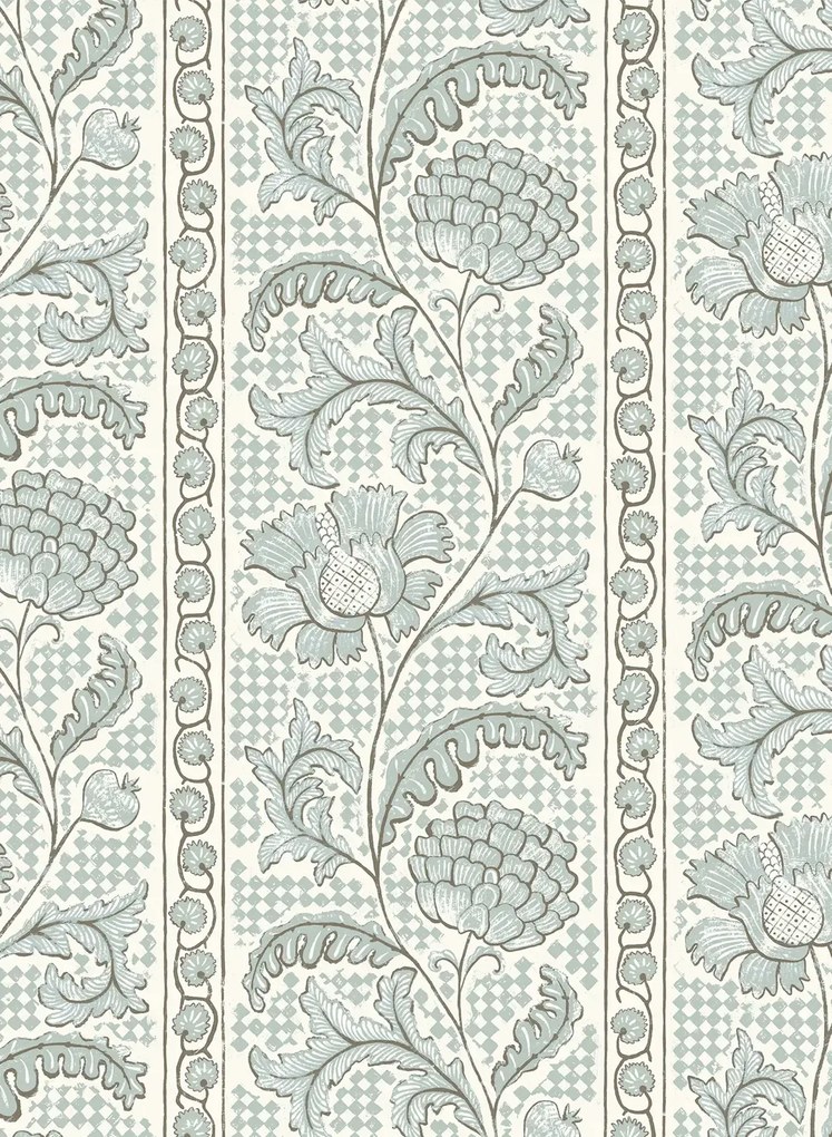 Josephine Munsey Carta da parati Floral Check - Barton Blue and Cotswold White