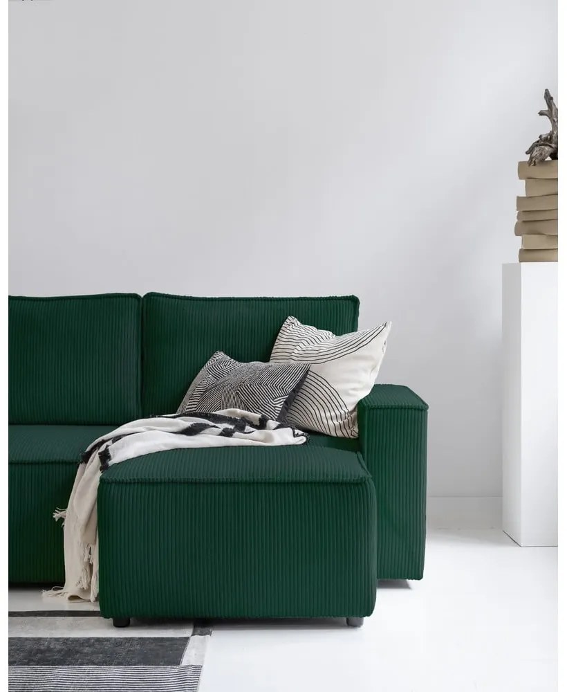 Divano letto angolare in velluto a coste verde scuro Brave Dave - Miuform