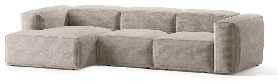 Divano angolare beige (con penisola a sinistra/con chaise lounge) con rivestimento in velluto a coste Bergamo – Cosmopolitan Design