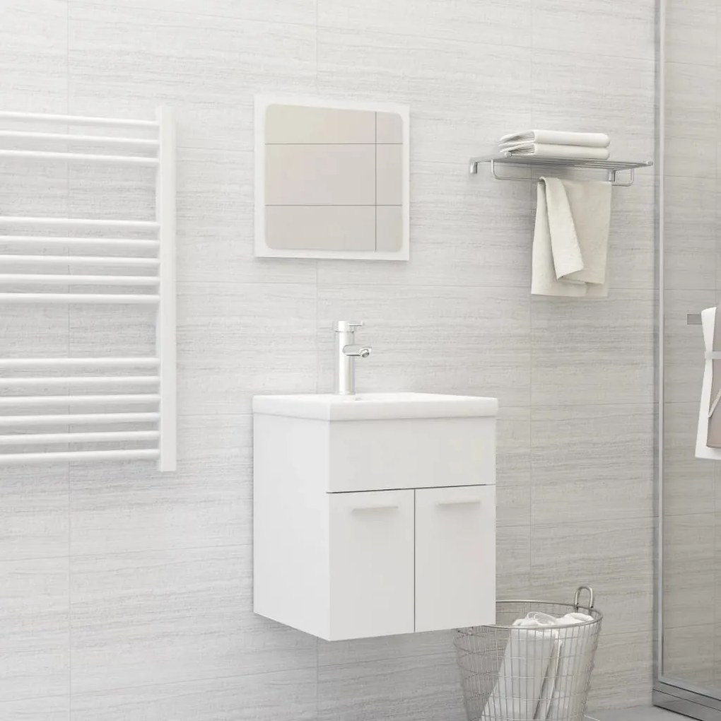 Set Mobili Da Bagno 2 Pz Bianco İn Legno Multistrato /