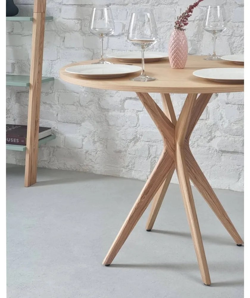 Tavolo da pranzo rotondo con piano effetto frassino allungabile 45x90 cm Jubi – Ragaba