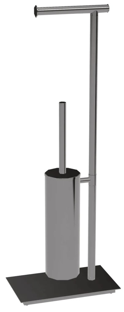 Piantana Portarotolo/Scopino Sospeso Base In Vetro Acidato Colombo Design "Square" Cromo Lucido