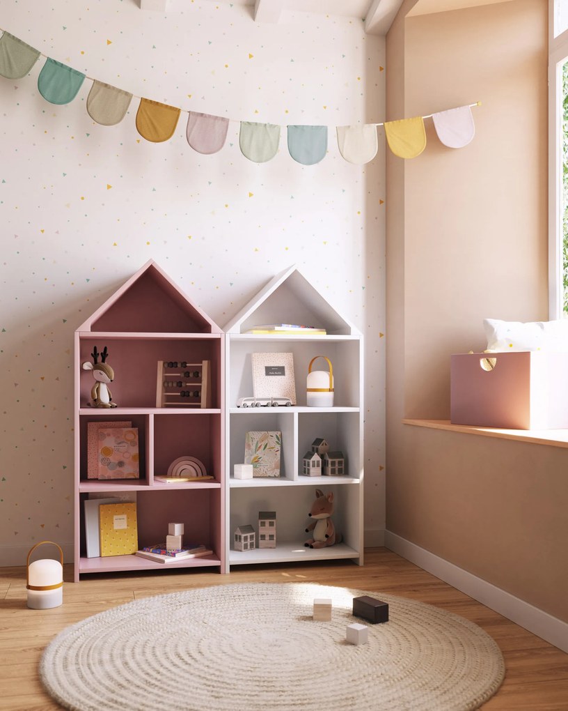 Kave Home - Libreria a casetta per bambini Celeste in MDF bianca 50 x 105 cm