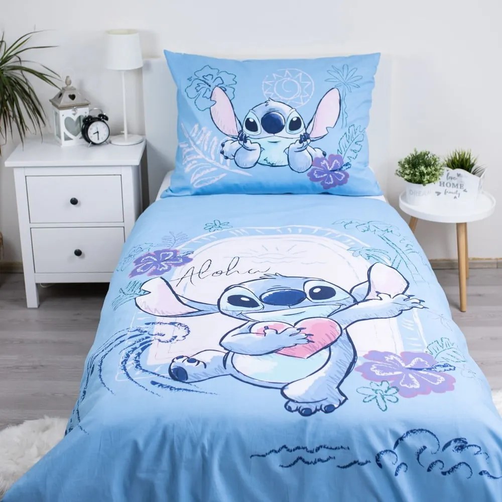 Set copripiumino e federa da bambini blu in cotone per letto singolo 140x200 cm Lilo and Stitch "Wave" – Jerry Fabrics