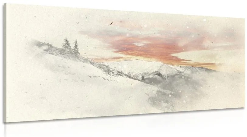Quadro su tela – Sole calante sulle montagne innevate