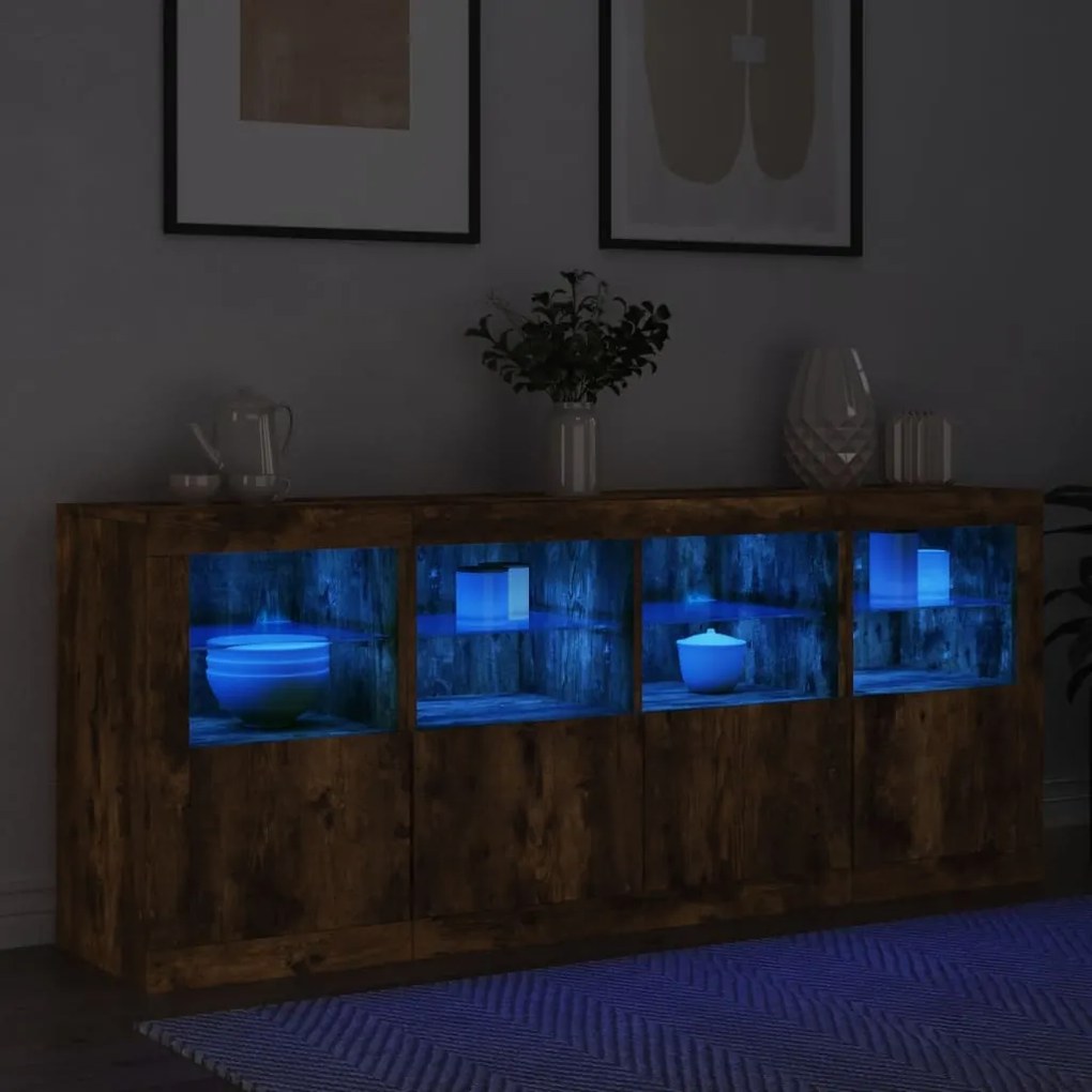 Credenza con Luci LED Rovere Fumo 163x37x67 cm