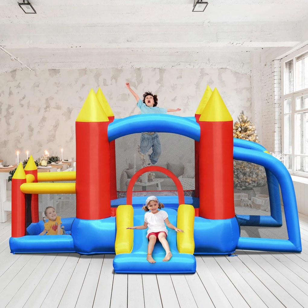 Costway Castello gonfiabile con scivolo e compressore per bambini, Casa gonfiabile con borsa di trasporto per interno ed esterno