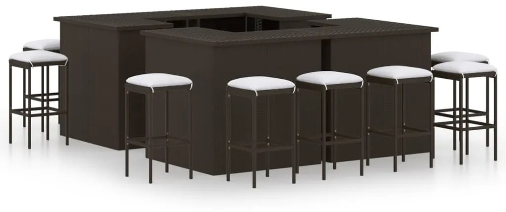 Set da bar da giardino 16 pz con cuscini in polyrattan marrone