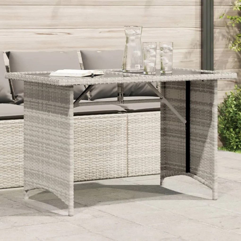 Tavolo giardino piano vetro grigio chiaro 110x68x70 polyrattan