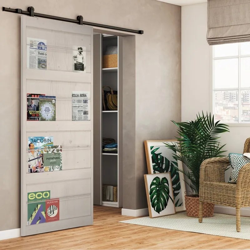 Porta scorrevole Storage in alluminio bianco, L 96 x H 215 cm, con binario Loft nero Reversibile
