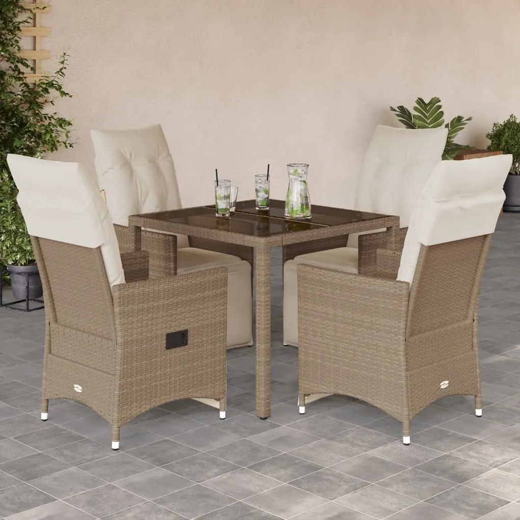 Set Da Bistrò Da Giardino 5 Pz Con Cuscini Beige İn Polyrattan /