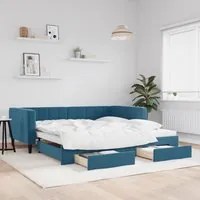 Divano Letto Estraibile con Cassetti Blu 100x200 cm in Velluto 3196745