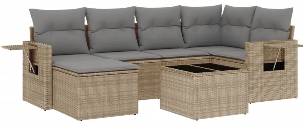 Set Divani da Giardino 7 pz con Cuscini Beige in Polyrattan