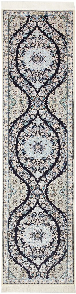 Nain Tappeto 210x50 Blu (Iran) Annodato A Mano