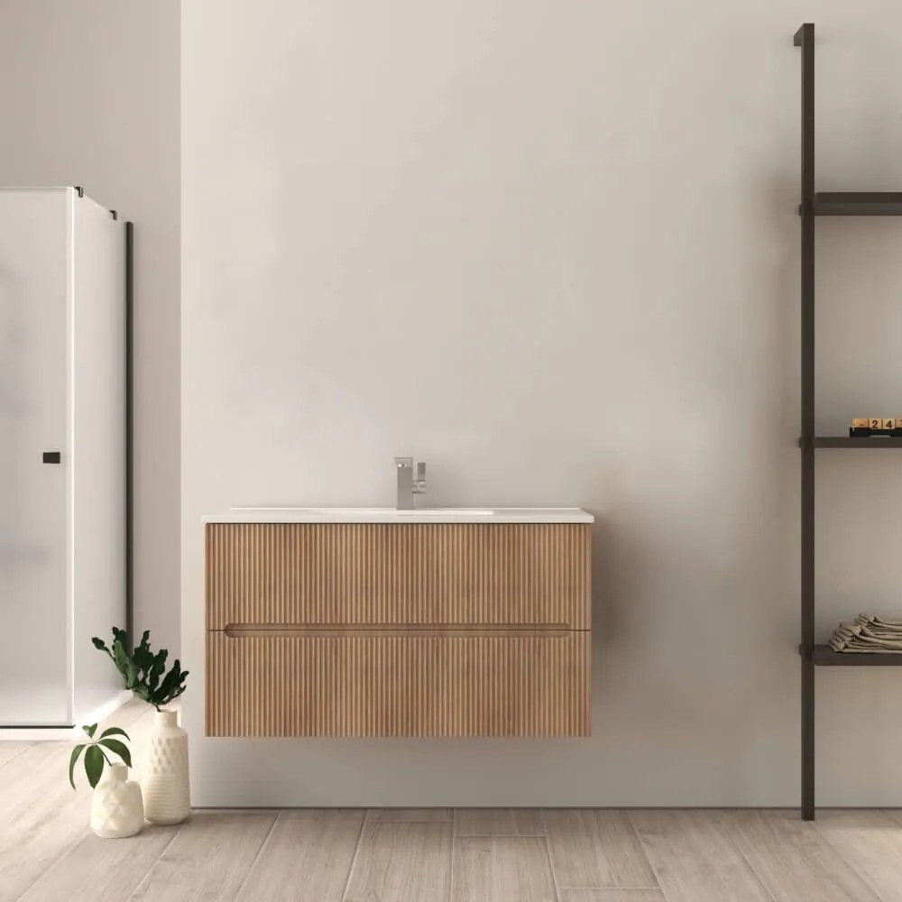 Mobile da bagno cannettato 90 cm Rovere tabacco Riga