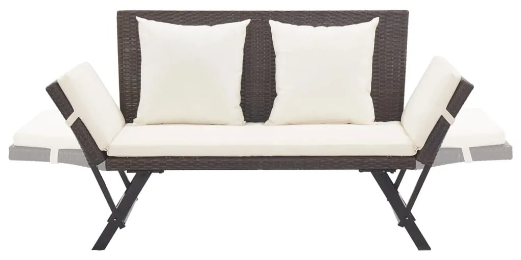 Panchina da giardino con cuscini 176 cm marrone in polyrattan