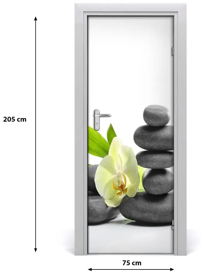 Adesivo per porta Orchidea e pietre 75x205 cm