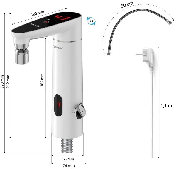 Scaldabagno touch 3000W/230V IPX4 con sensore e display LED bianco