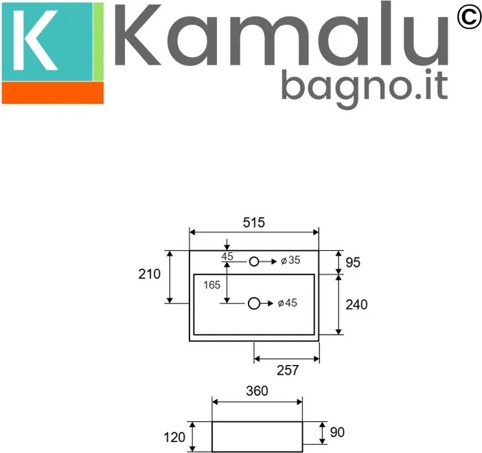 Lavandino da appoggio rettangolare in ceramica bianca | Litos-250 - KAMALU