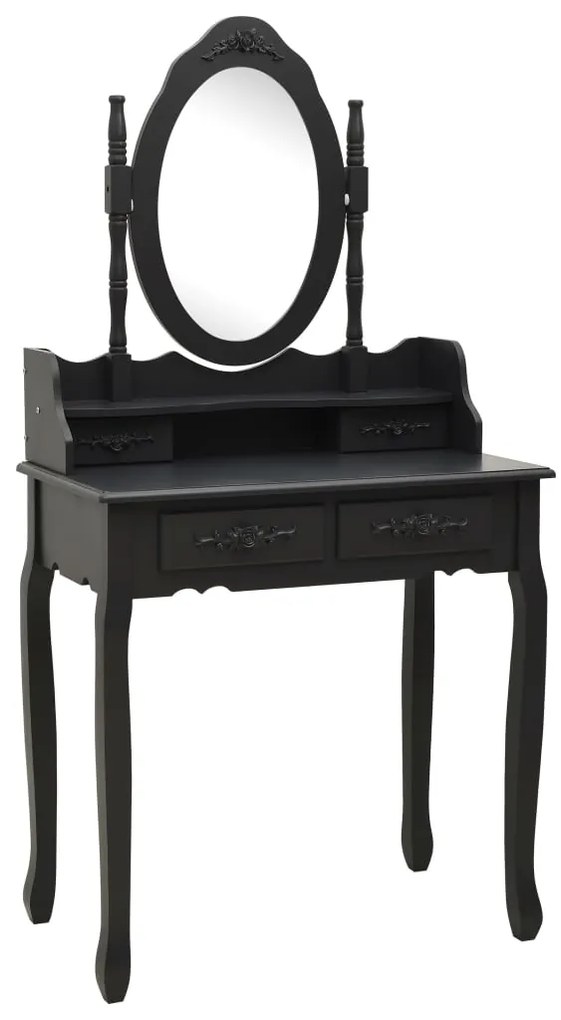 Tavolo da trucco con sgabello nero 75x69x140 cm legno paulownia
