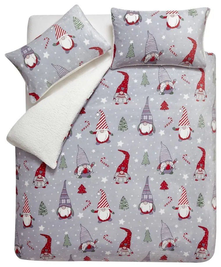 Set copripiumino e federa grigio in micropile per letto matrimoniale e per letto esteso 230x220 cm Festive Gnomes – Catherine Lansfield