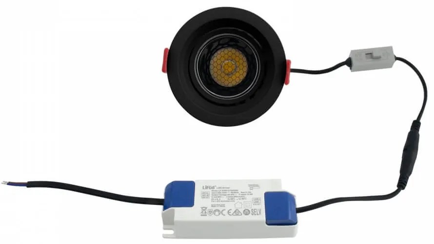 Faro LED da Incasso 12W, Orientabile CRI92 Foro 75mm, Nero, CCT UGR11 Colore Bianco Variabile CCT