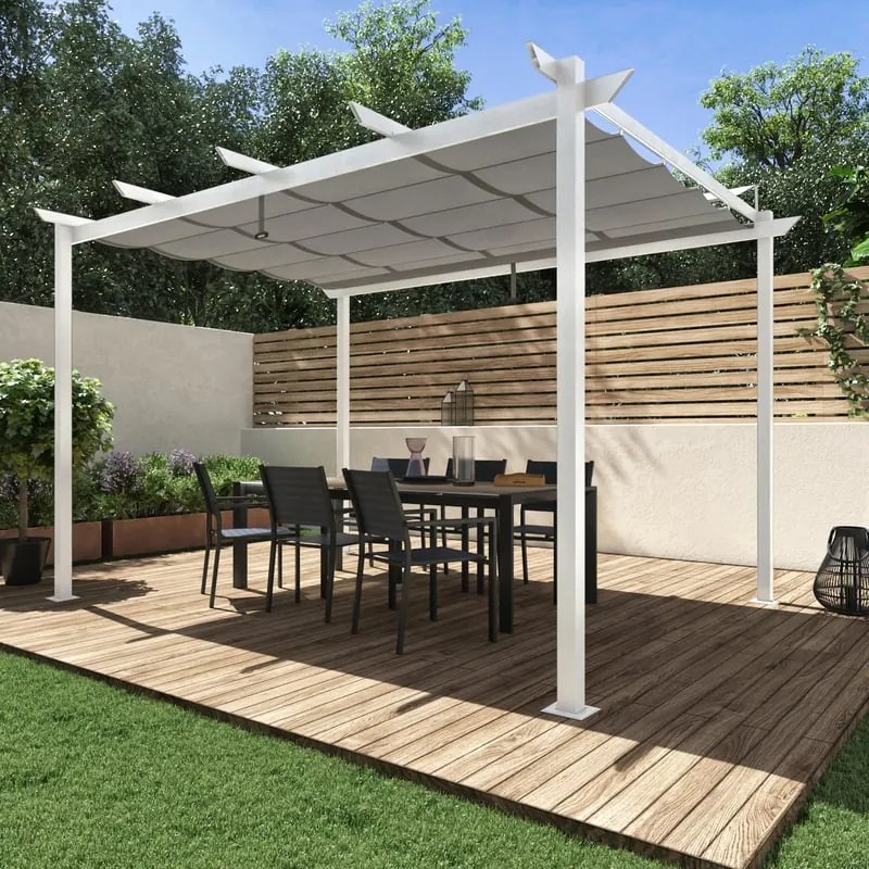 Pergola Omega in alluminio bianco copertura mobile grigio L 400 x P 282 x H 258 cm