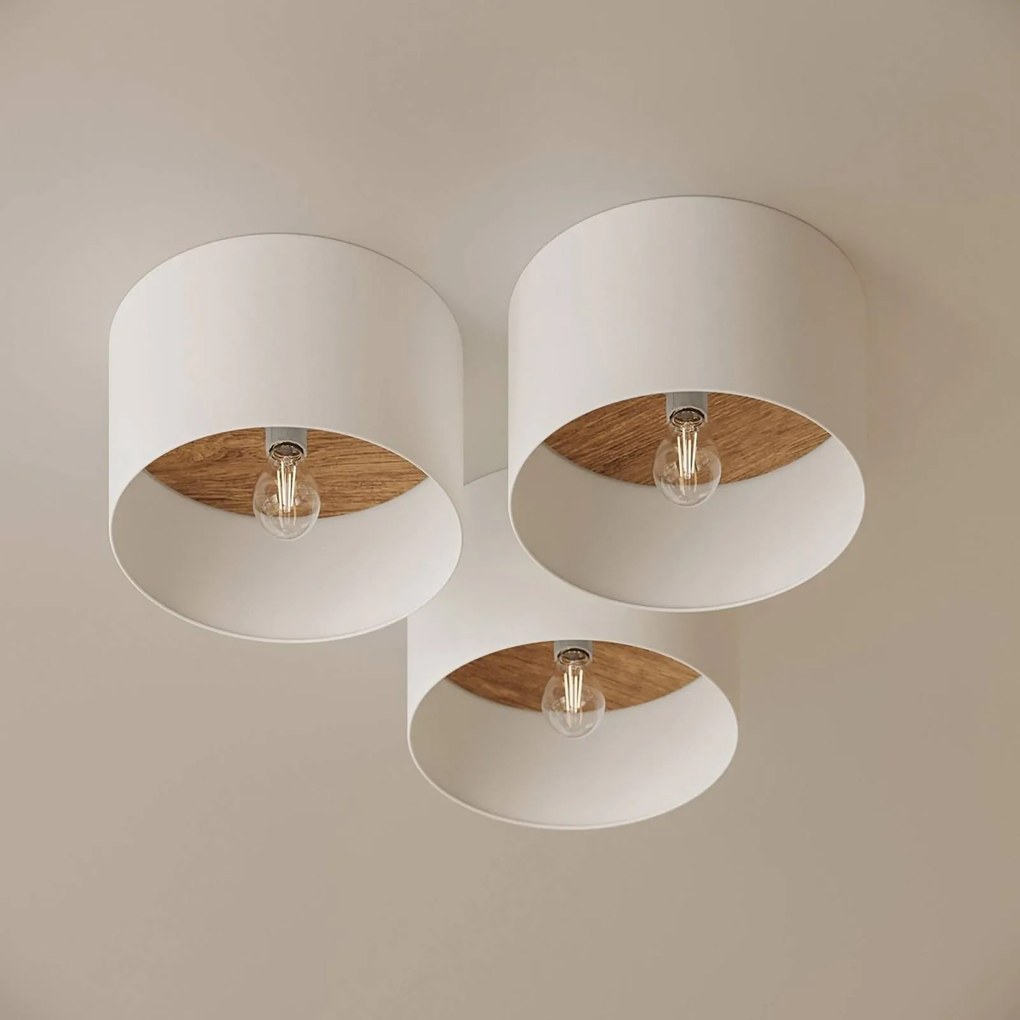 SOLLUX LIGHTING Plafoniera Telesto, bianca, Ø 35 cm, tessuto, legno, acciaio