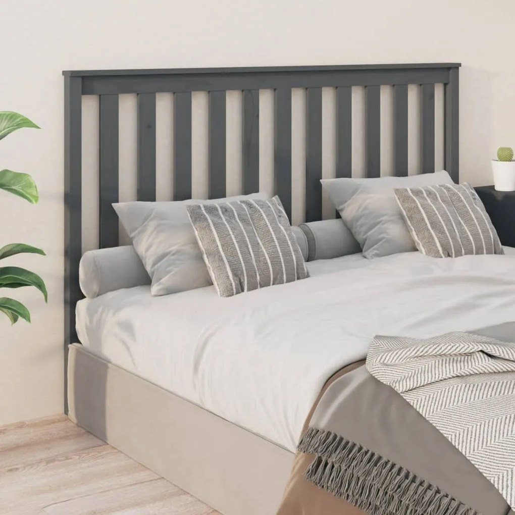 Testiera Per Letto Grigia 166x6x101cm İn Legno Massello Di Pino /
