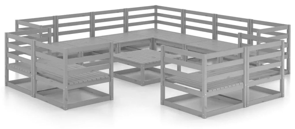 Set divani da giardino 12 pz grigio in legno massello di pino