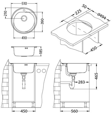 ALVEUS 1116756 - Lavello della cucina FORM diametro 51 cm opaco acciaio/satin, profondità 18,5 cm