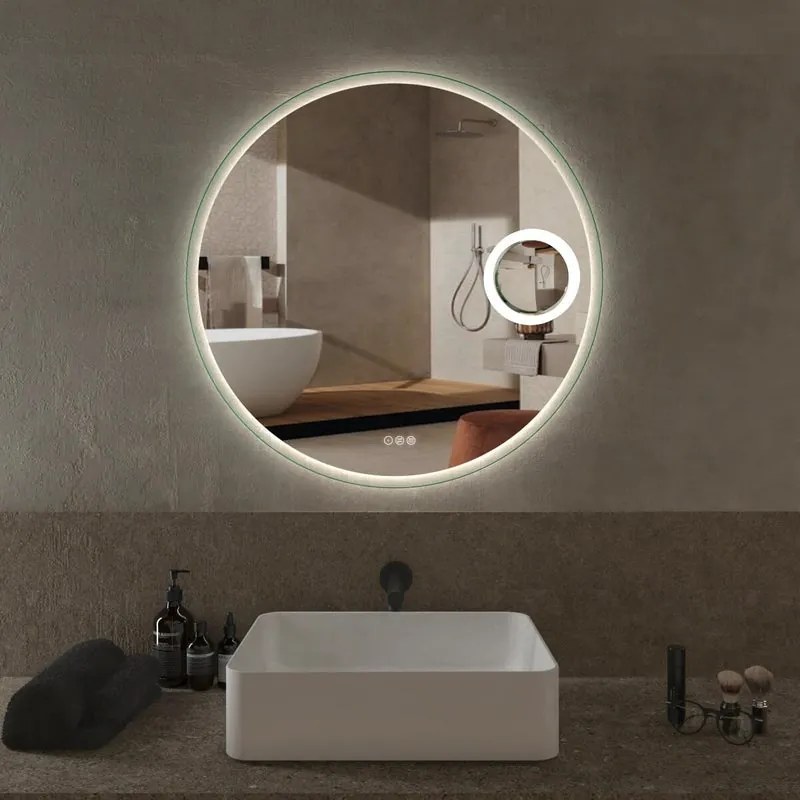 Specchio con illuminazione integrata completo di faretto bagno tondo Logos L 80 x H 80 x P 2.5 cm