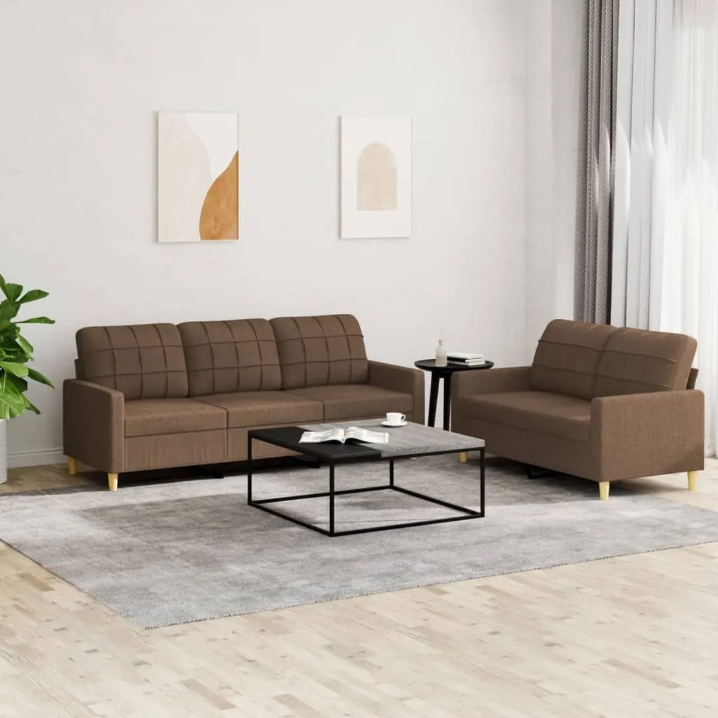 Set Di Divani 2 Pz Con Cuscini Marrone İn Tessuto /