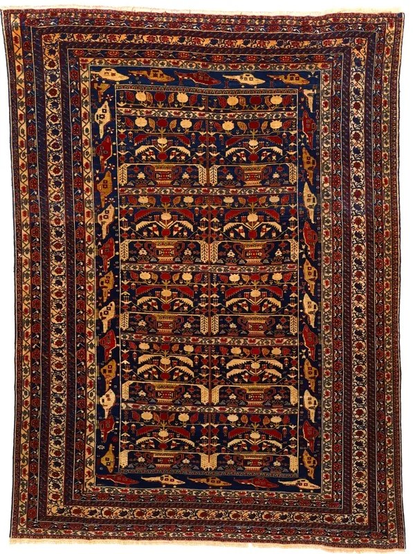 Afshar Tappeto 270x200 Blu (Iran) Annodato A Mano