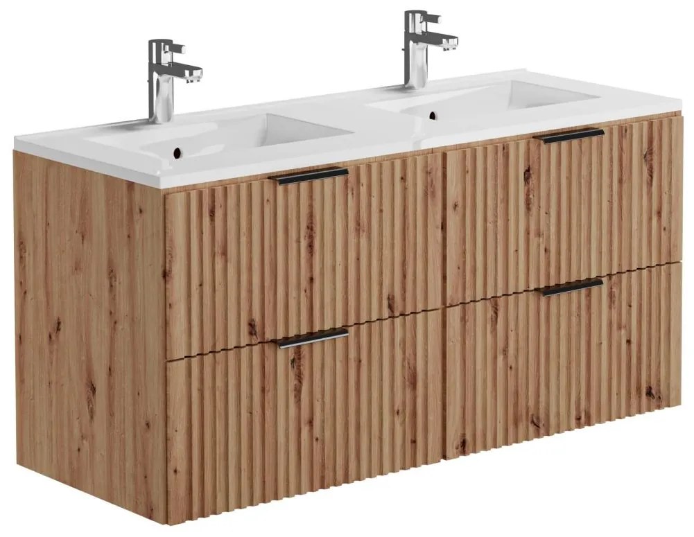 Mobile per bagno sospeso con scanalature e lavabo da incasso 120 cm Naturale chiaro - ZEVARA