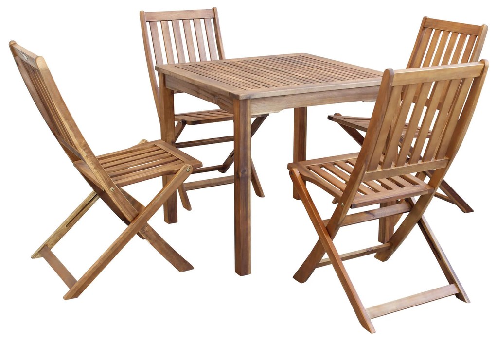 AARON - set tavolo in alluminio e teak cm 80 x 80 x 74 h con 4 sedie Dresda