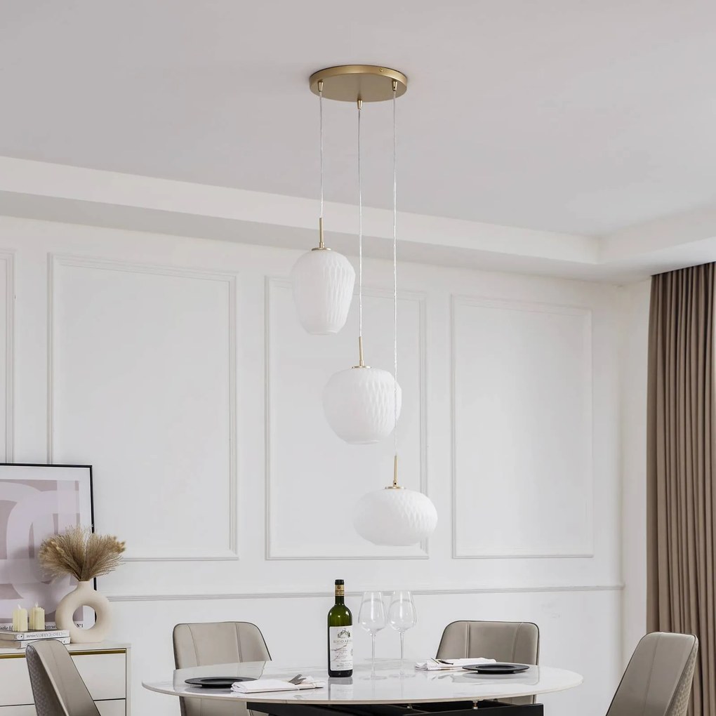 Lampada a sospensione in vetro Quinara Lucande, dimmerabile, Bianco / Opale, Soggiorno / Sala da pranzo, Vetro, Lampada a sospensione