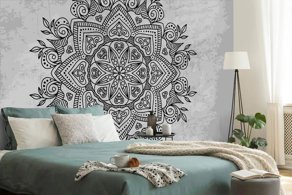 Carta da parati – Mandala con tocco antico in bianco e nero