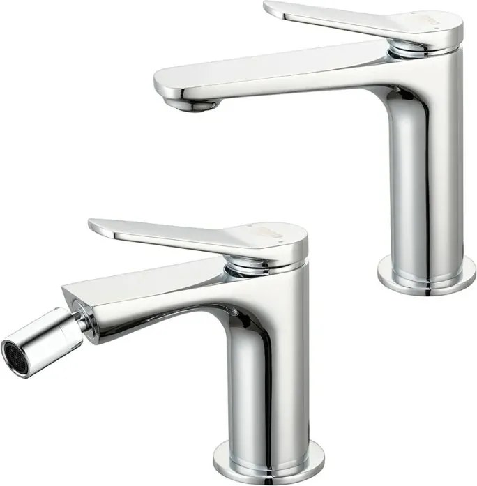 Set rubinetti lavabo e bidet in ottone cromo con piletta click clack linea Sound