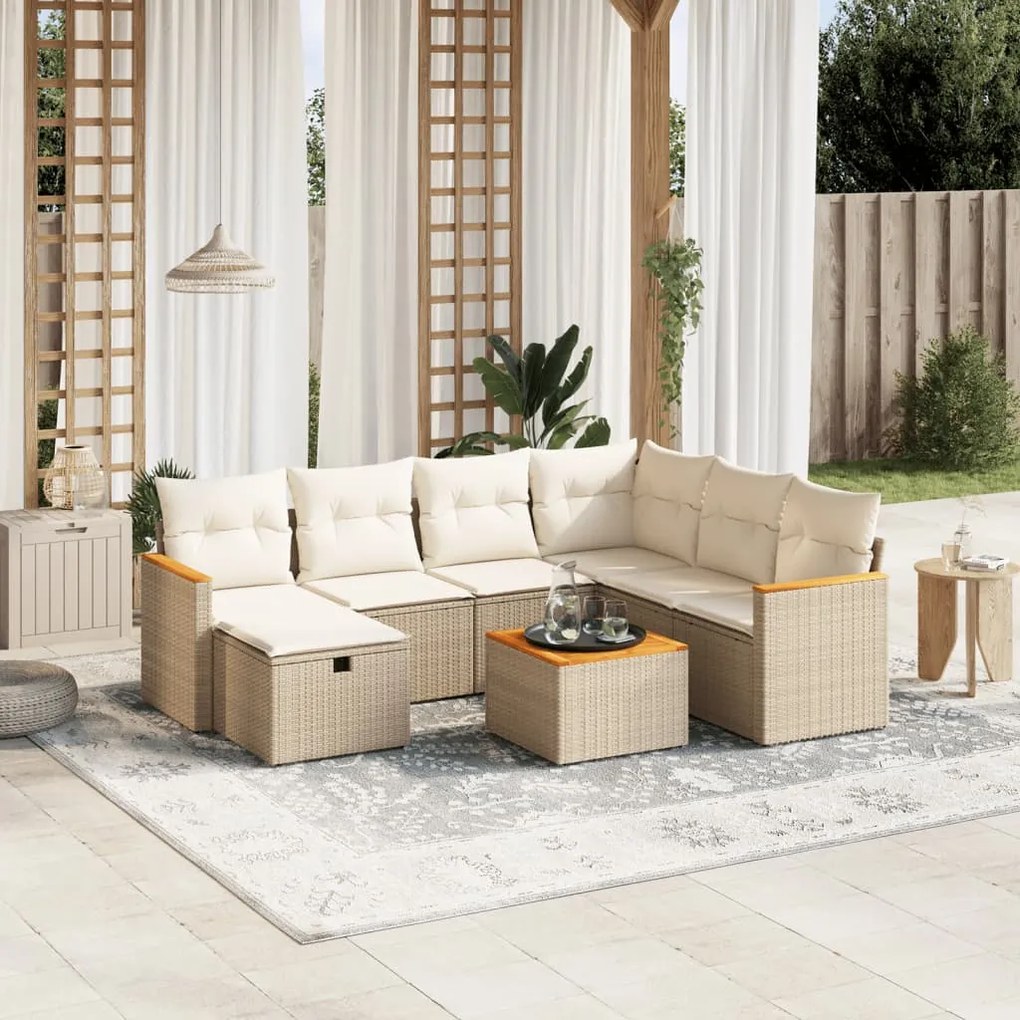Set divano da giardino 8 pz con cuscini beige in polyrattan