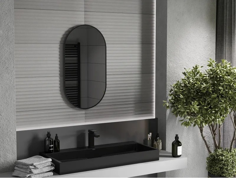 Mexen Loft specchio da bagno ovale 80 x 45 cm, cornice nera - 9851-080-045-000-70
