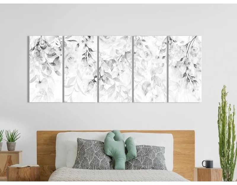 Quadro  Waterfall of Roses (5 Parts) Narrow  Third Variant  Larghezza x Altezza Home decor 225x90